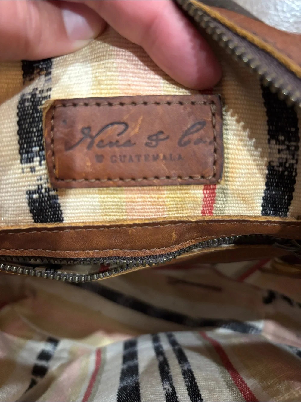 Nena & Co. Multicolor Striped Canvas and Brown Leather Shoulder Bag